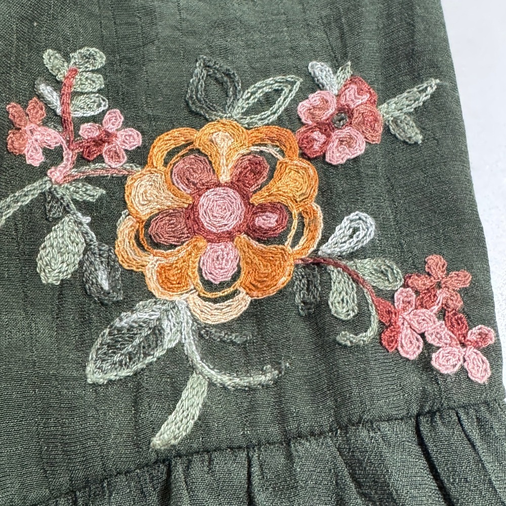 Anthropologie Fig and Flower Embroidered Dress Green Floral size L - Picture 8 of 10